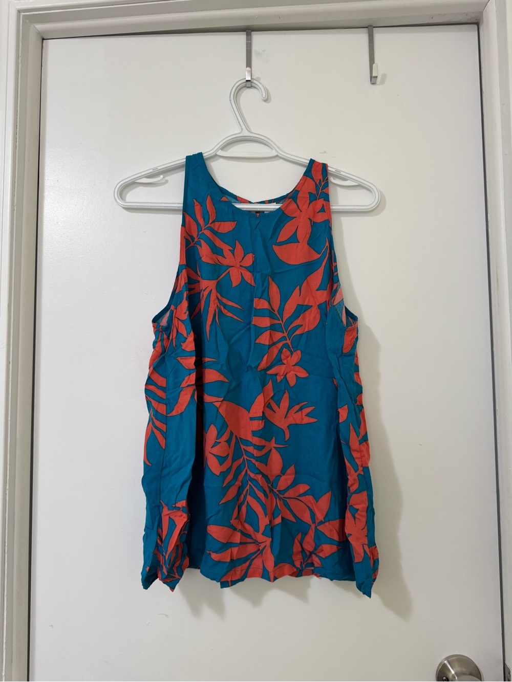 Old Navy Teal Tank with Coral Floral Pattern